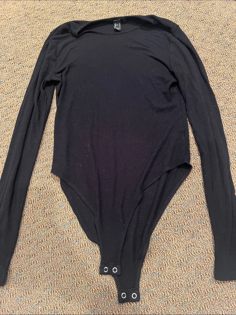Forever 21 Black Long Sleeve Ribbed Bodysuit
